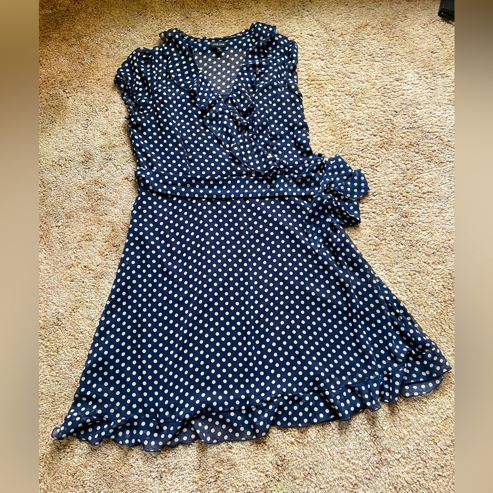 Women’s Size 14 Polka Dot Lined Dress with Ruffle and Tie Event Summer Vacation